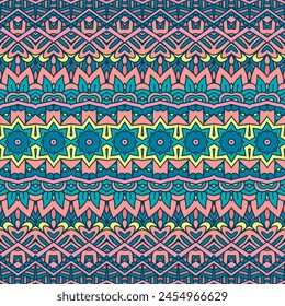Geometric doodle colorful abstract decorative vector seamless ornamental pattern stars ornaments lines and rhombus