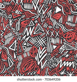 Patrón sin fisuras dibujado a mano con doodle geométrico. Elementos decorativos al azar. Ilustración del vector