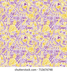 Geometric doodle hand drawn seamless pattern. Random decorative elements. Vector illustration