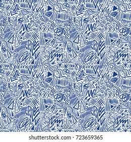 Geometric doodle hand drawn seamless pattern. Random decorative elements. Vector illustration
