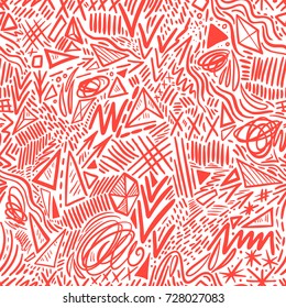 Geometric doodle hand drawn seamless pattern. Random decorative elements. Vector illustration