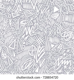 Geometric doodle hand drawn seamless pattern. Random decorative elements. Vector illustration