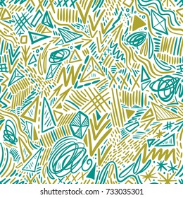 Geometric doodle hand drawn seamless pattern. Random decorative elements. Vector illustration