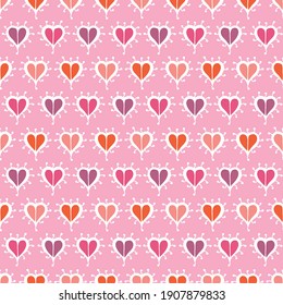 Geometric Doodle Heart Shape Pattern Seamless Vector Repeat Background. Girly Striped Design With Hand Drawn Heart. Close Up, All Over Repeat. Stationery, Valentine, Wedding, Packaging. Vector EPS 10