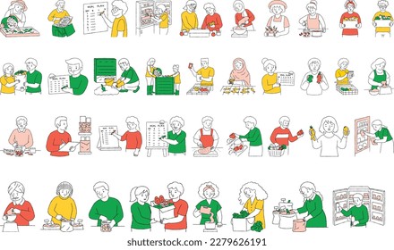 Geometric Doodle Vector people group icon. business person, team management and socializing persons silhouette icons set