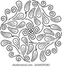 Padrão de design floral pontilhado geométrico com pétalas giratórias periféricas com molas periféricas e centrais, desenhado à mão Design floral pontilhado ilustração vetorial para almofada de tecido, cortina, bordado 