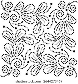 Padrão de design floral pontilhado geométrico com pétalas giratórias periféricas com molas periféricas, desenhado à mão Design floral pontilhado ilustração vetor para almofada de tecido, cortina, bordados, tapete etc.