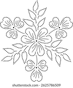 Geometric Dotted Floral Mandala with Heart shaped Flowers with Leaves and Swirls, Seamless Floral Mandala Pattern Decorative or Embroidery Element, Hand drawn Polka dot Floral Vector Illustration 