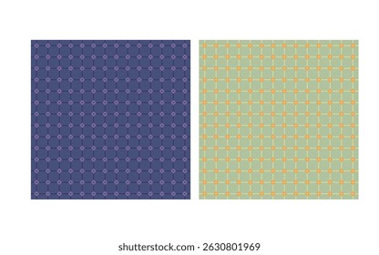 Geometric Dotted Floral Seamless Pattern in Blue and Pink, Seamless Pattern in Green and Orange. repeat. tiling seamless