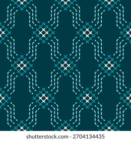 Geometric Dotted Line Stitching Cross Seamless Pattern with Dark Background