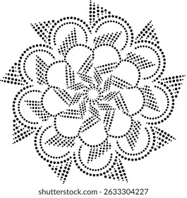 Geometric Dotted Rotating Floral Vector Design Illustration, Vintage Decorative or Embroidery floral Element, Hand drawn Floral Pattern in dotted flat style Design Element for Fabric Cushion Curtain 