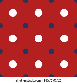 Patrón sin soldadura con puntos geométricos. Fondo festivo. Perfecto para el fondo, el diseño interior, el diseño de tejidos, el patrón de superficie y el papel pintado. Color de la bandera estadounidense.