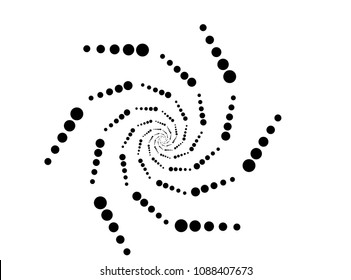 geometric dotted spiral pattern  black and white, dots spiral shape, vortex element vector