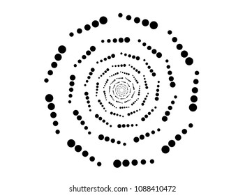 geometric dotted spiral pattern  black and white, dots spiral shape, vortex element vector