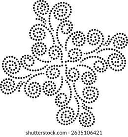 Padrão de design de espiral pontilhado geométrico, ilustração moderna do vetor de espiral desenhada à mão de radiação, bordado de espiral giratório curvy ou elemento de Mandala decorativo para papel de parede de almofada de cortina de tecido