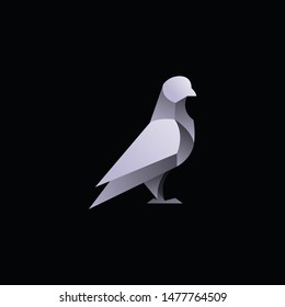 geometric dove, pigeon logo design, icon, vector, template, dark background