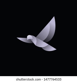 geometric dove, pigeon logo design, icon, vector, template, dark background