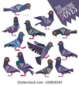 Geometric doves vector set 