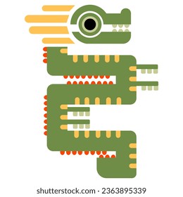 Geometric dragon for the New Year 2024, the Year of the Dragon. Geometric vector illustration in a flat modern style and delicate natural green shades. Festive standing character on a white background