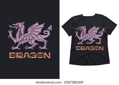 Geometric Dragon T-Shirt Design – Mythical Fantasy Creature Artwork