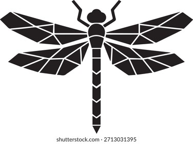 Geometrischer Dragonfly Silhouette-Vektor mit erweiterten Flügeln auf transparentem Hintergrund