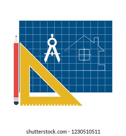 geometric drawing tools isolated vector - measurement tools illustration sign . mathematics sign symbol