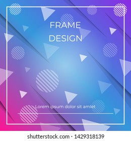 Geometric dynamic diagonal blue, pink background with triangles and circles shapes, paper shadow. Vector space for background, frame design, wallpaper.- Vector