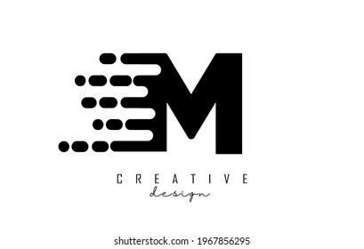 Geometric and dynamic letter M logo design with movement effect. Modern speed technology vector illustration concept.