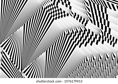 Geometric dynamic pattern, abstract halftone lines black and white background, vector modern design texture.