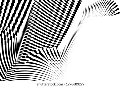 Geometric dynamic pattern, abstract halftone lines black and white background, vector modern design texture.
