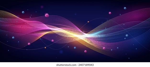 Geometric Dynamic Wave, Light Wireframe, Vector Illustration