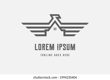 Geometric Eagle Falcon Hawk Bird with House for Real Estate  Construction Logo Design Vector