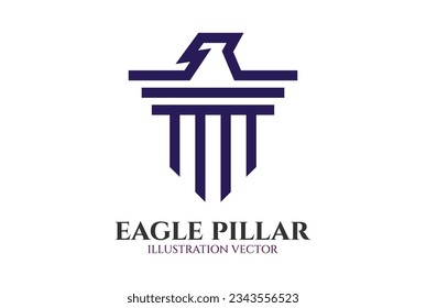 Geometric Eagle Falcon Hawk with Pillar Column for Attorney Law Icon Symbol Illustration Design Vector