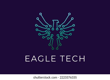 Geometric Eagle Hawk Falcon Phoenix Digital Electronic Circuit Chip for Smart Tech Logo