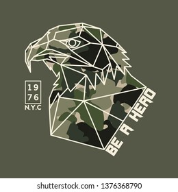 geometric eagle head design with camouflage texture as vector