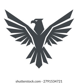 Geometric eagle icon with outstretched wings and sharp talons flying high icon