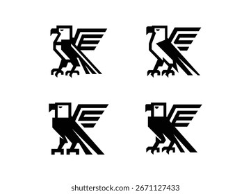Geometric Eagle Logo Set – Minimalist Bird Icons in Black Vector Design