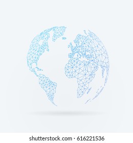 Geometric Earth, Communication concept, vector illustration. Blue geometric sphere