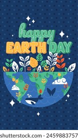 Tarjeta geométrica del día de la tierra Ilustración vectorial de la vida marina