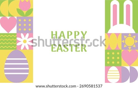 Geometric easter banner in flat minimalist style. Template for greeting card, invitation, postcard, poster, flyer. Vector illustration