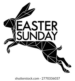 Geometric Easter bunny jumping silhouette with modern low poly polygon style