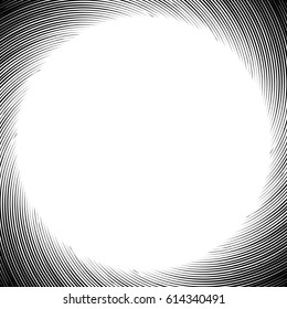 Geometric edgy spiral shape. Swirl, vortex with textured concentric lines.
