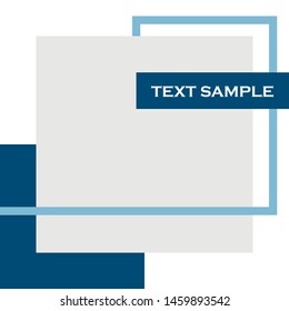 Geometric editable post frame template for social media. Blue and white colours. Text sample and photo space. Vector.