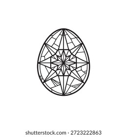 Geometrisches Ei oder Edelstein in ovaler Form mit symmetrischen Facetten. Reinigen Sie schwarze Linien mit Buntglaseffekt.