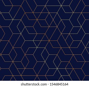 Geometric elegant background. Blue texture with gold
