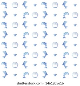 Geometric elegant blue marine seamless pattern with dolphins.