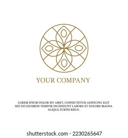 Geometric Elegant Golden Flower Leaf Pattern Logo Design Vector line style