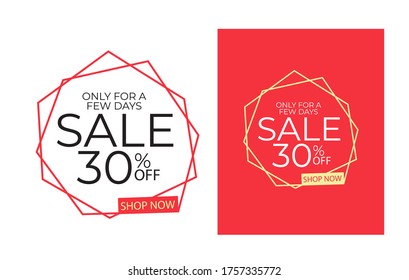 Geometric elegant sale 30% off discount banner, special offer red label, Vector Modern Sticker Illustration, isolated vector design