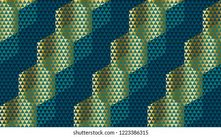 Geometric elegant seamless pattern for celebration design projects. Gold and deep forest-green repeatable motif for xmas and new year wrapping paper, fabric, background