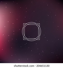 Geometric element, square with circle, starry space scene